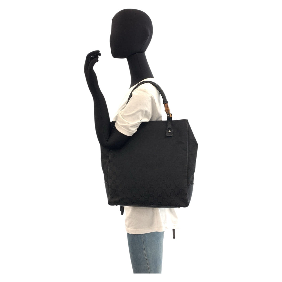 17439
GUCCI グッチ バンブー ブラック 黒 GGキャンバス / レザー 112530 トートバッグ ショルダーバッグ  レディース AB25