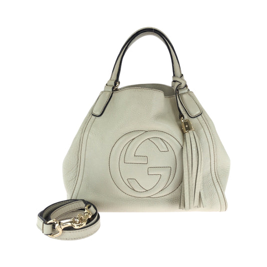 17441
GUCCI グッチ ソーホー インターロッキング フリンジ アイボリー ゴールド金具 レザー 386751 ショルダーバッグ ハンドバッグ 2way  レディース AB63