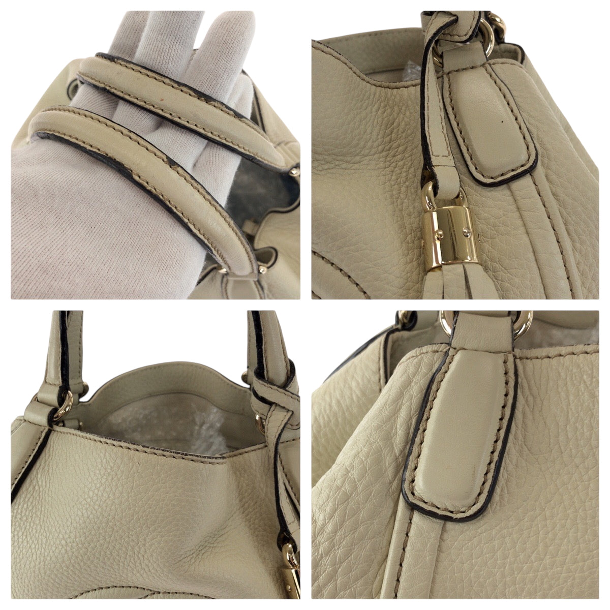 17441
GUCCI グッチ ソーホー インターロッキング フリンジ アイボリー ゴールド金具 レザー 386751 ショルダーバッグ ハンドバッグ 2way  レディース AB63