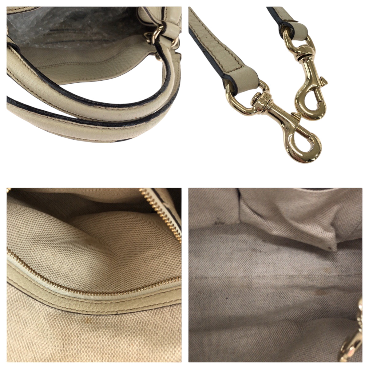 17441
GUCCI グッチ ソーホー インターロッキング フリンジ アイボリー ゴールド金具 レザー 386751 ショルダーバッグ ハンドバッグ 2way  レディース AB63