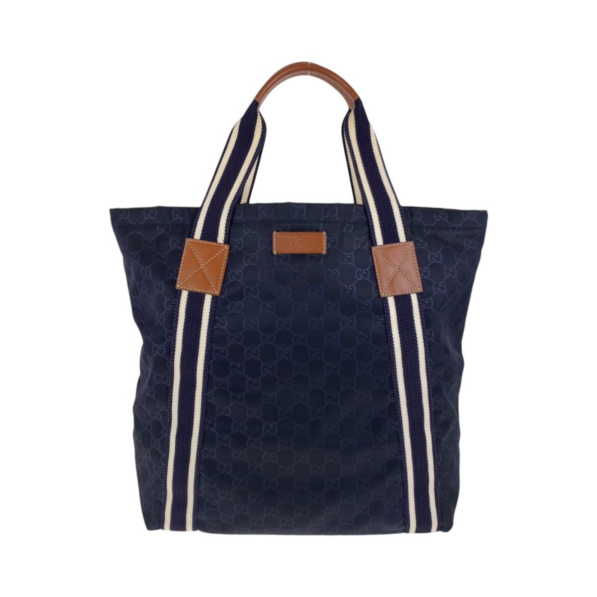 17443
GUCCI グッチ GG柄 グッチシマ ネイビー ホワイト ブラウン ナイロン 189669 トートバッグ ハンドバッグ  メンズ ABP58