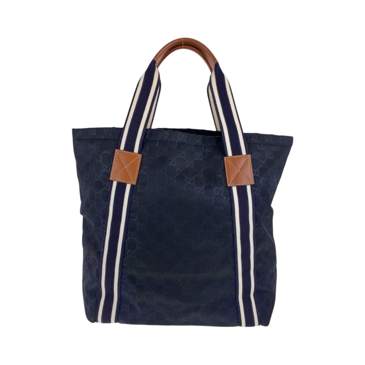 17443
GUCCI グッチ GG柄 グッチシマ ネイビー ホワイト ブラウン ナイロン 189669 トートバッグ ハンドバッグ  メンズ ABP58