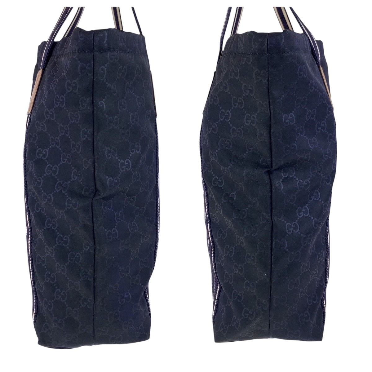 17443
GUCCI グッチ GG柄 グッチシマ ネイビー ホワイト ブラウン ナイロン 189669 トートバッグ ハンドバッグ  メンズ ABP58