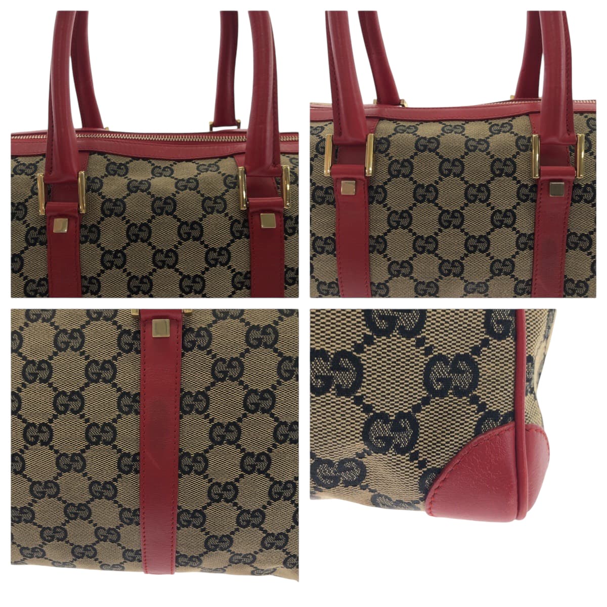 17447
GUCCI グッチ ベージュ レッド ゴールド金具 GGキャンバス 000 0846 ハンドバッグ ミニボストンバッグ  レディース ABP40
