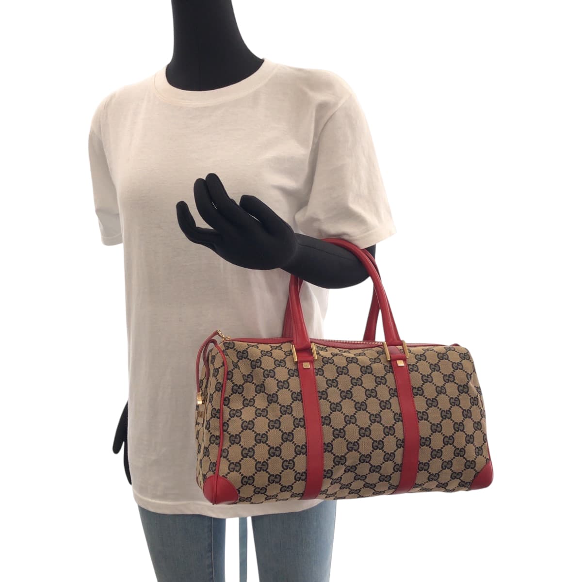 17447
GUCCI グッチ ベージュ レッド ゴールド金具 GGキャンバス 000 0846 ハンドバッグ ミニボストンバッグ  レディース ABP40