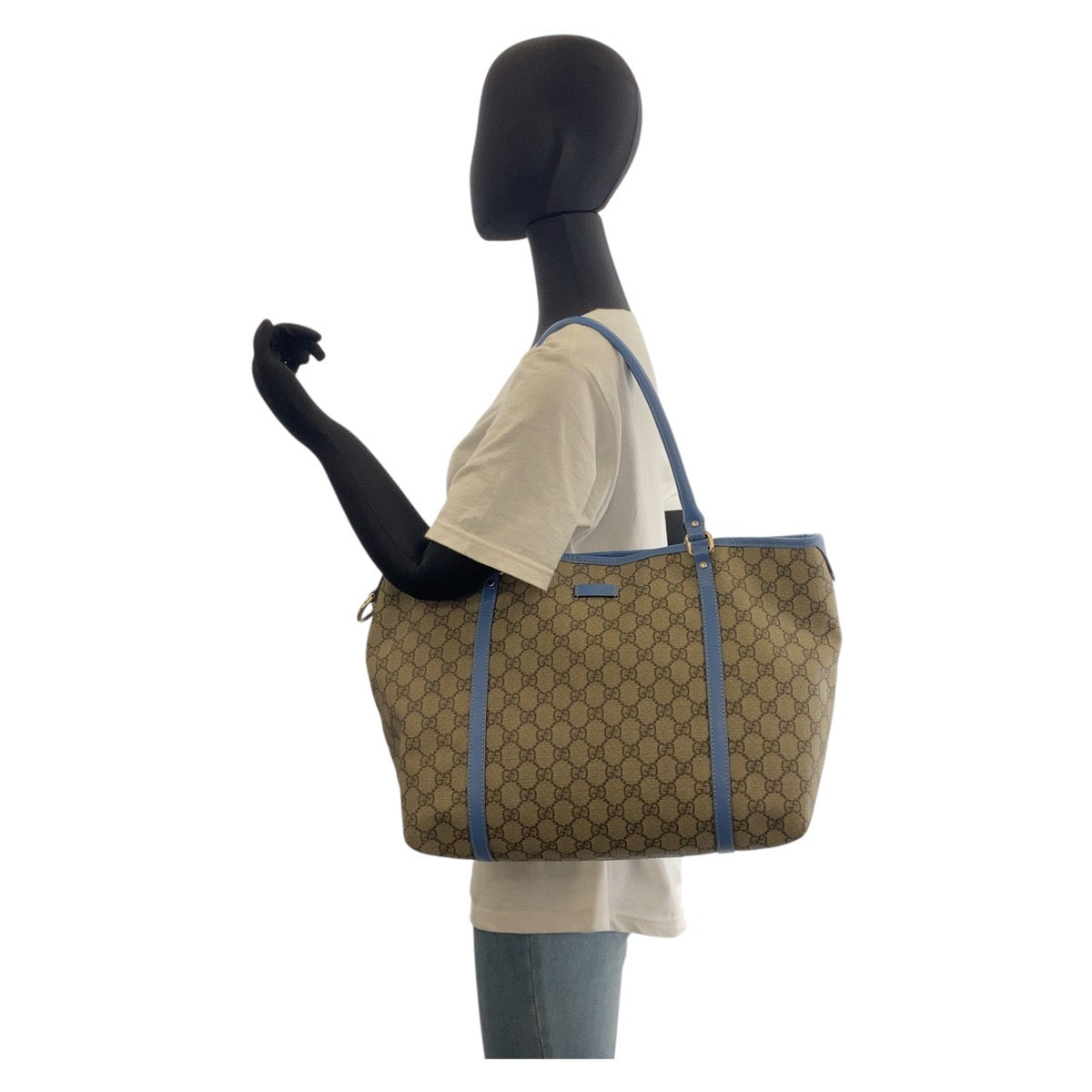 17448
GUCCI グッチ ベージュ ブルー ゴールド金具 GGスプリームキャンバス / レザー 197953 トートバッグ ショルダーバッグ  レディース