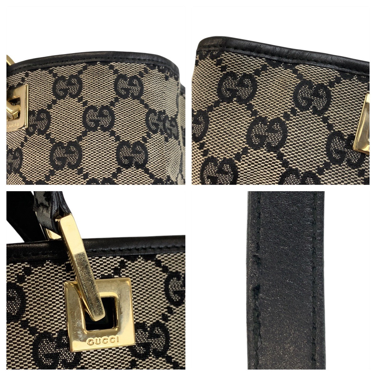17452
GUCCI グッチ グレー ブラック 黒 ゴールド金具 GGキャンバス / レザー 002 1099 トートバッグ ショルダーバッグ  レディース AB39