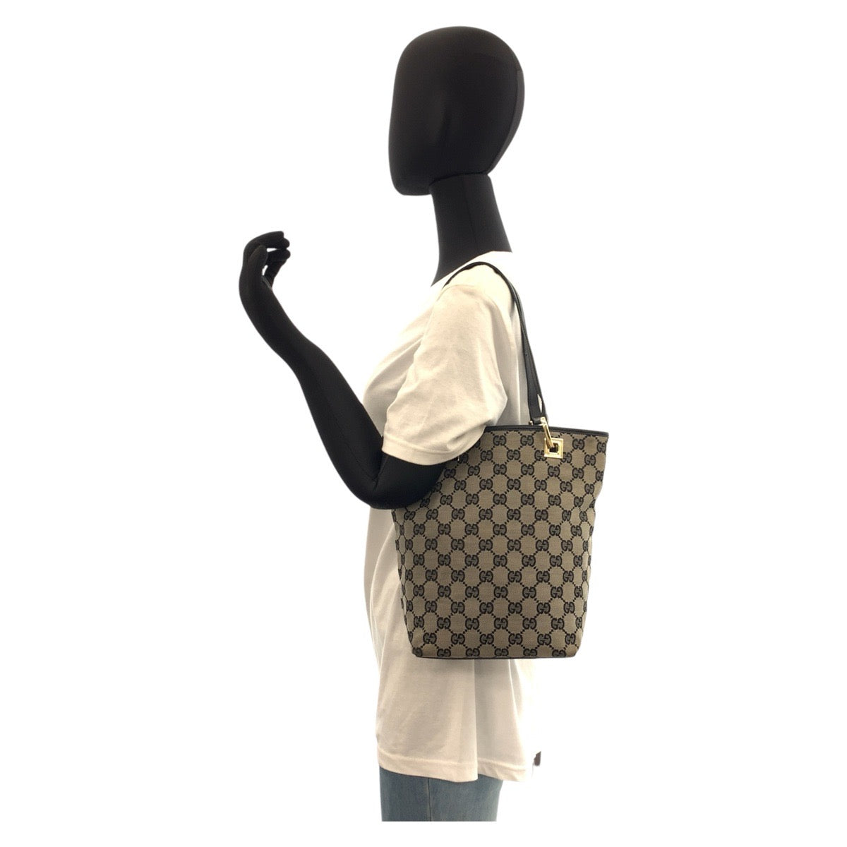 17452
GUCCI グッチ グレー ブラック 黒 ゴールド金具 GGキャンバス / レザー 002 1099 トートバッグ ショルダーバッグ  レディース AB39