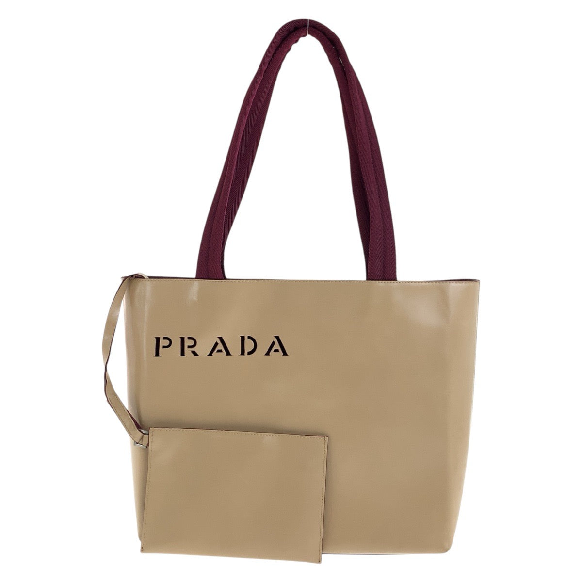 17455
PRADA プラダ パンチング ベージュ ボルドー レザー / スウェード トートバッグ ハンドバッグ  レディース