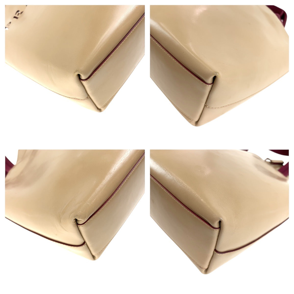 17455
PRADA プラダ パンチング ベージュ ボルドー レザー / スウェード トートバッグ ハンドバッグ  レディース