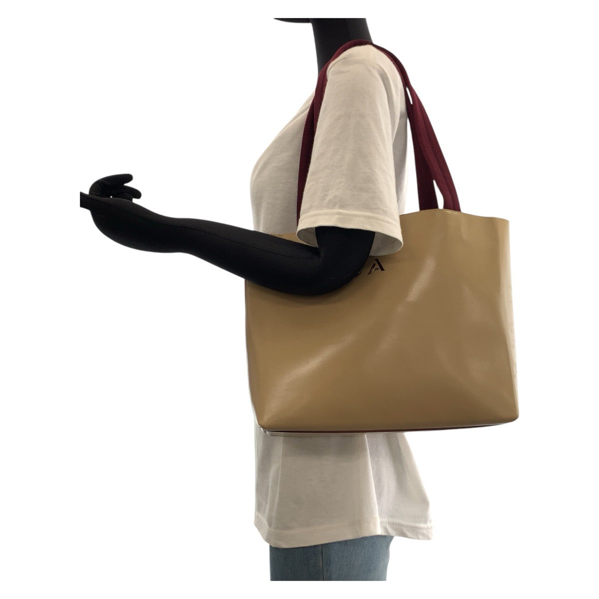 17455
PRADA プラダ パンチング ベージュ ボルドー レザー / スウェード トートバッグ ハンドバッグ  レディース