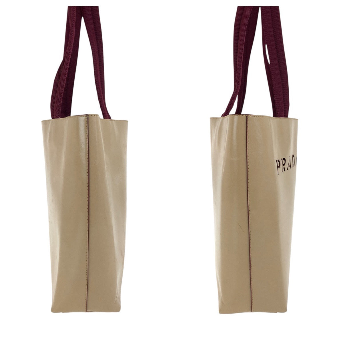 17455
PRADA プラダ パンチング ベージュ ボルドー レザー / スウェード トートバッグ ハンドバッグ  レディース