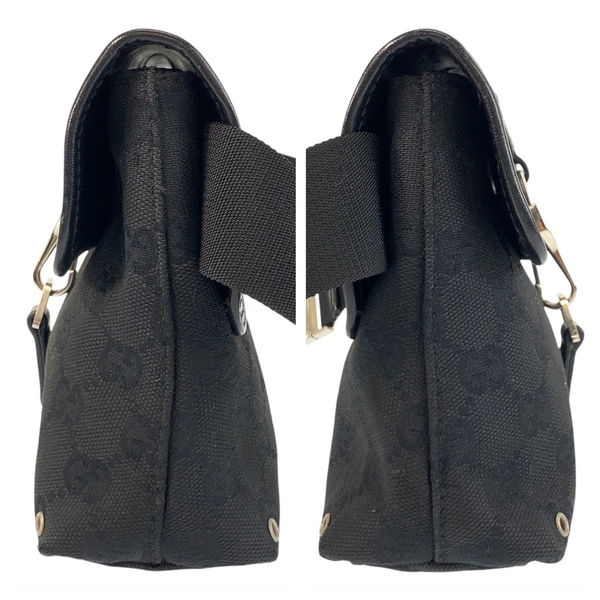 17456
GUCCI グッチ ブラック 黒 シルバー金具 GGキャンバス 92543 ボディバッグ バムバッグ  レディース ABP32