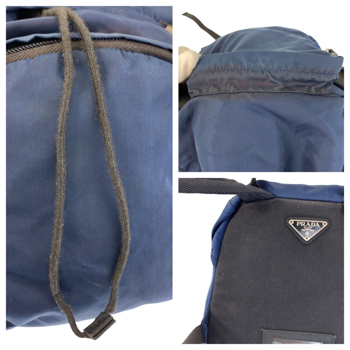 17457
PRADA プラダ テスート 三角ロゴプレート ネイビー シルバー金具 ナイロン リュック バックパック  レディース AB40