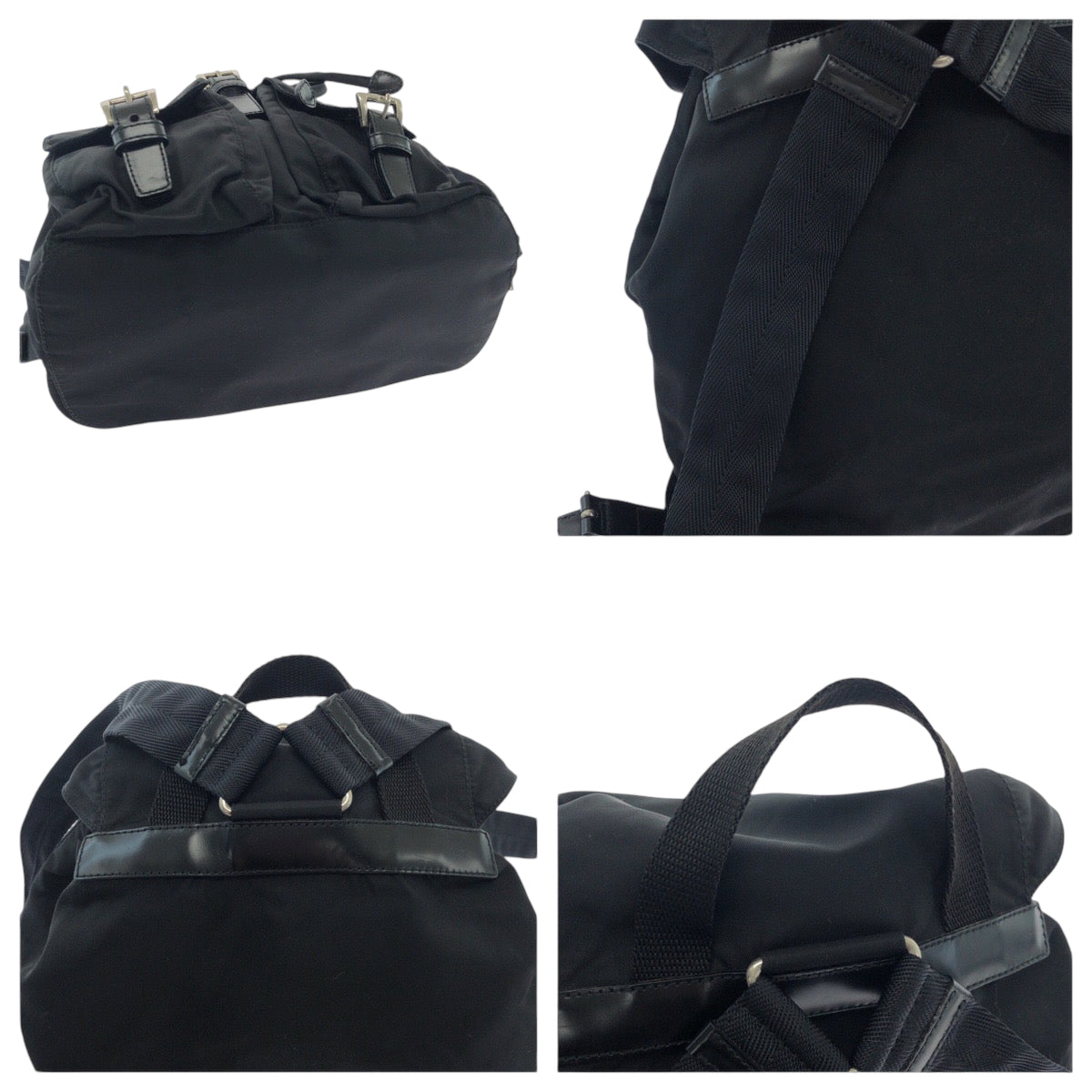 17460
PRADA プラダ テスート 三角ロゴプレート ブラック 黒 シルバー金具 ナイロン B6677 リュックサック バックパック  レディース AB43
