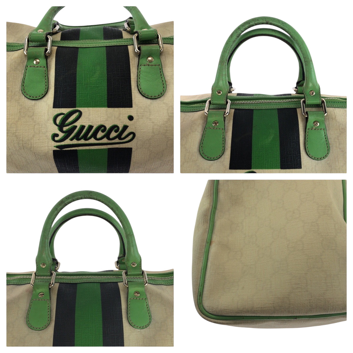 17461
GUCCI グッチ ジョイライン ベージュ ブラック グリーン ゴールド金具 PVC 189895 ハンドバッグ ミニボストンバッグ  レディース