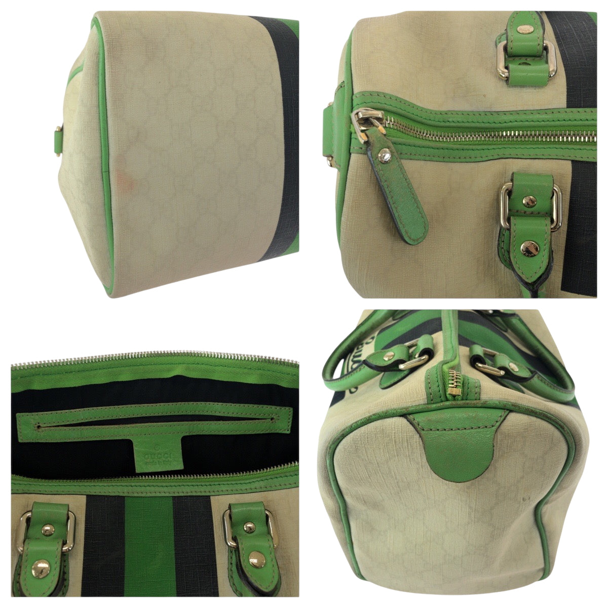 17461
GUCCI グッチ ジョイライン ベージュ ブラック グリーン ゴールド金具 PVC 189895 ハンドバッグ ミニボストンバッグ  レディース