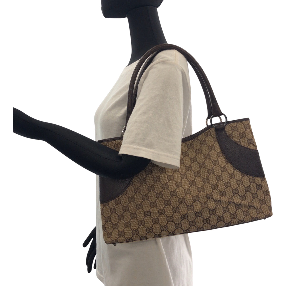 17462
GUCCI グッチ ベージュ ダークブラウン シルバー金具 GGキャンバス 113015 トートバッグ ハンドバッグ  レディース ABP35