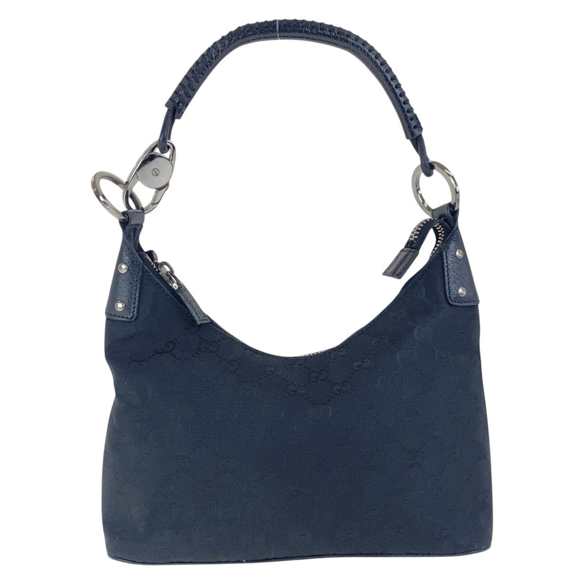17463
GUCCI グッチ ブラック 黒 シルバー金具 GGキャンバス / レザー 115002 ホーボー ショルダーバッグ  レディース ABP40