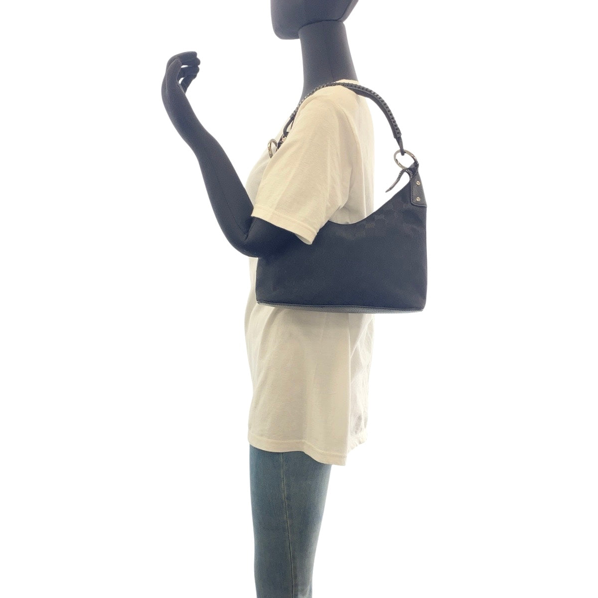 17463
GUCCI グッチ ブラック 黒 シルバー金具 GGキャンバス / レザー 115002 ホーボー ショルダーバッグ  レディース ABP40