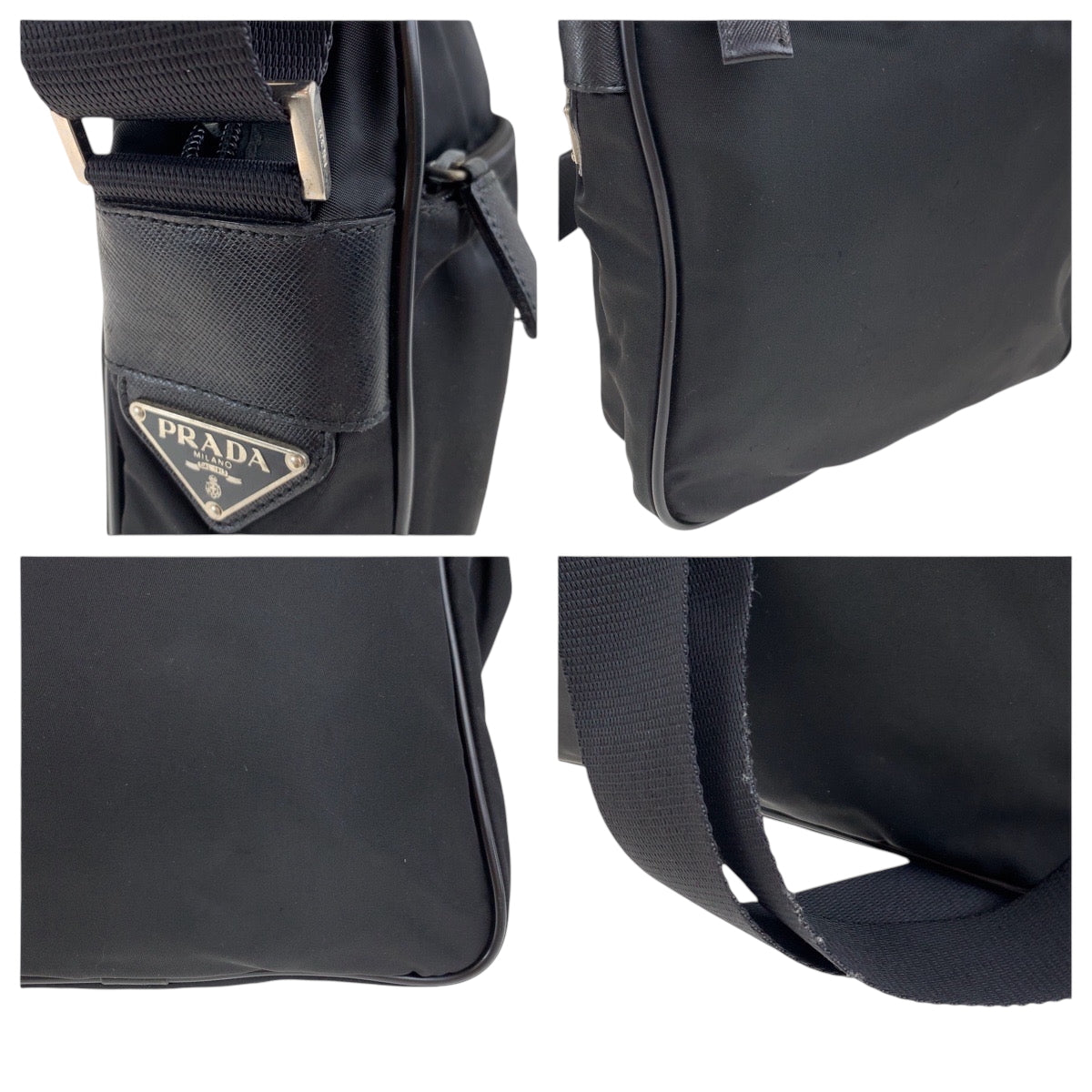 17465
PRADA プラダ テスート 三角ロゴプレート ブラック 黒 シルバー金具 ナイロン ショルダーバッグ ポシェット  レディース AB26