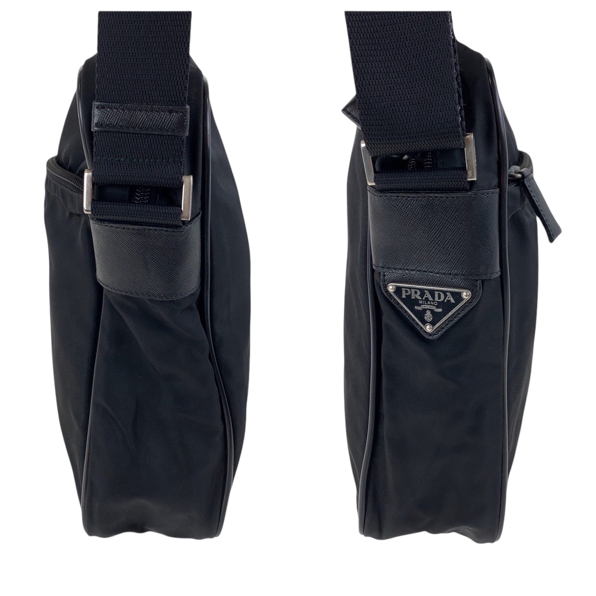 17465
PRADA プラダ テスート 三角ロゴプレート ブラック 黒 シルバー金具 ナイロン ショルダーバッグ ポシェット  レディース AB26