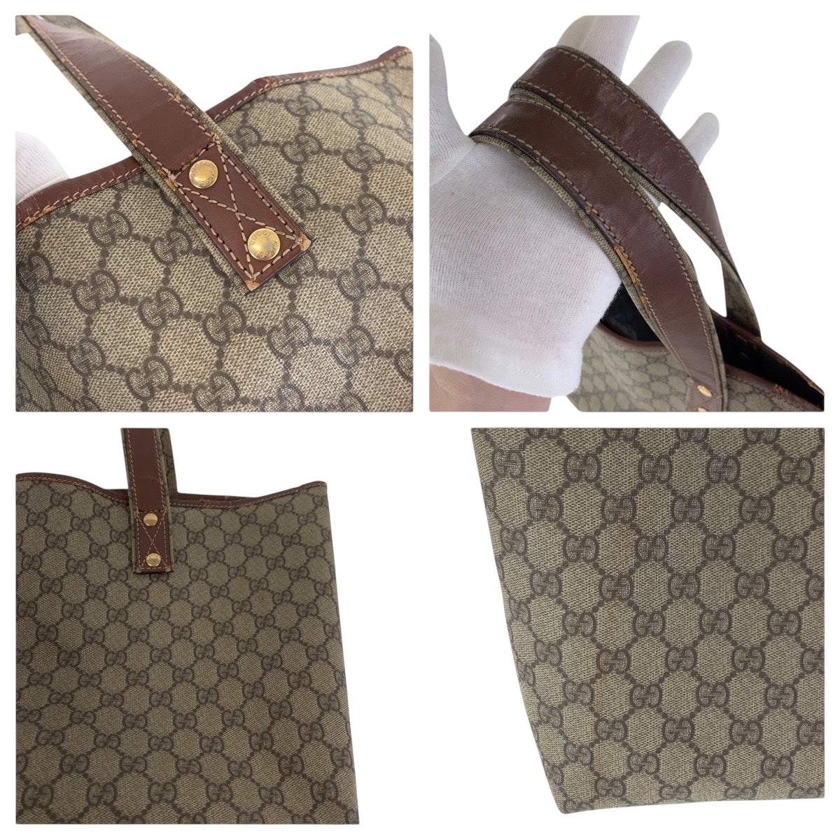 17468
GUCCI グッチ シェリーライン ベージュ ブラウン ゴールド金具 GGスプリームキャンバス 211134 トートバッグ ハンドバッグ  レディース