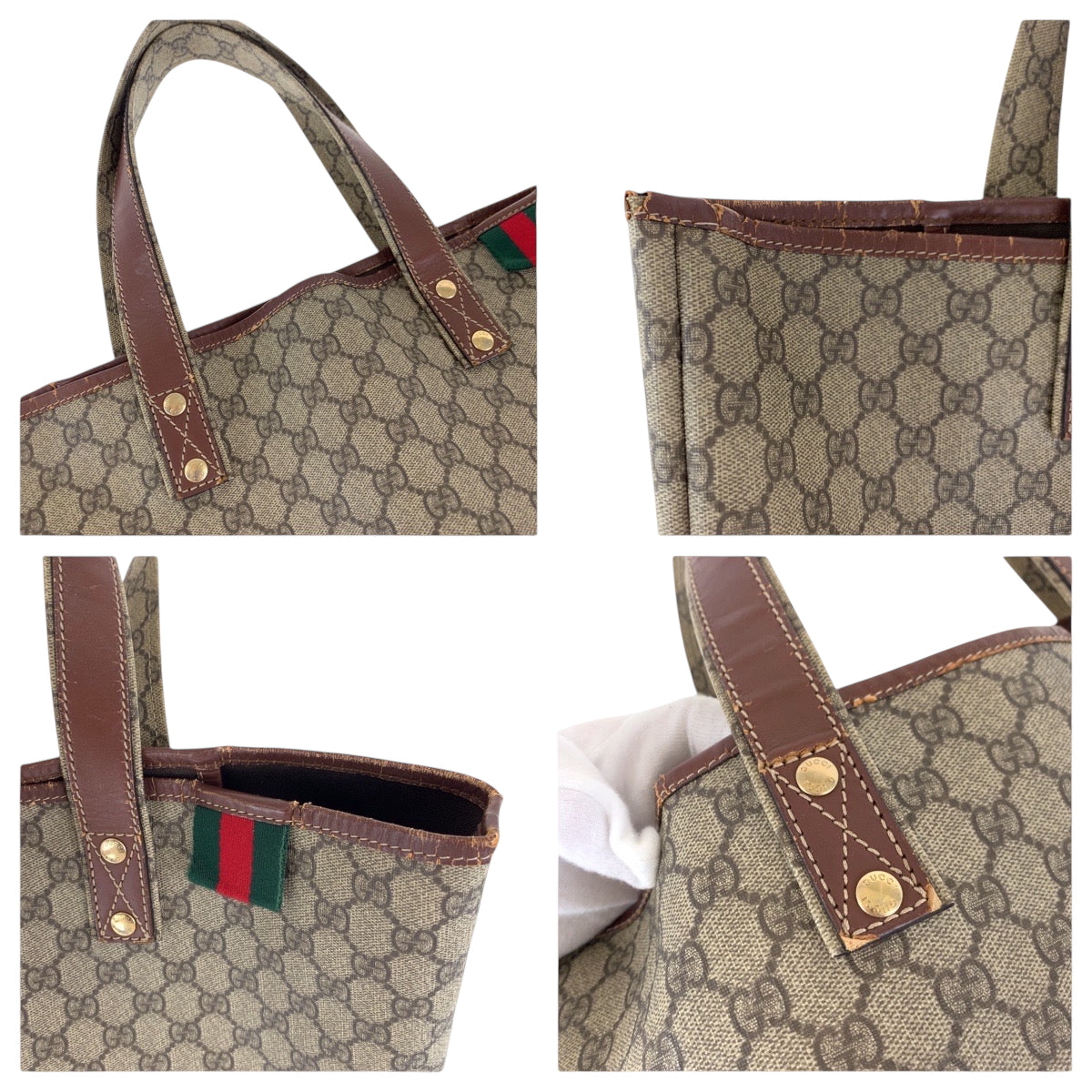 17468
GUCCI グッチ シェリーライン ベージュ ブラウン ゴールド金具 GGスプリームキャンバス 211134 トートバッグ ハンドバッグ  レディース