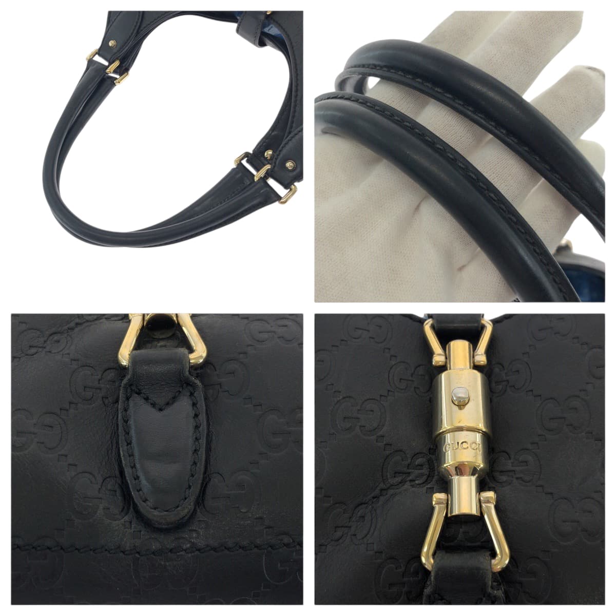 17471
GUCCI グッチ ニュージャッキー ブラック 黒 ゴールド金具 レザー 145819 ハンドバッグ ショルダーバッグ  レディース