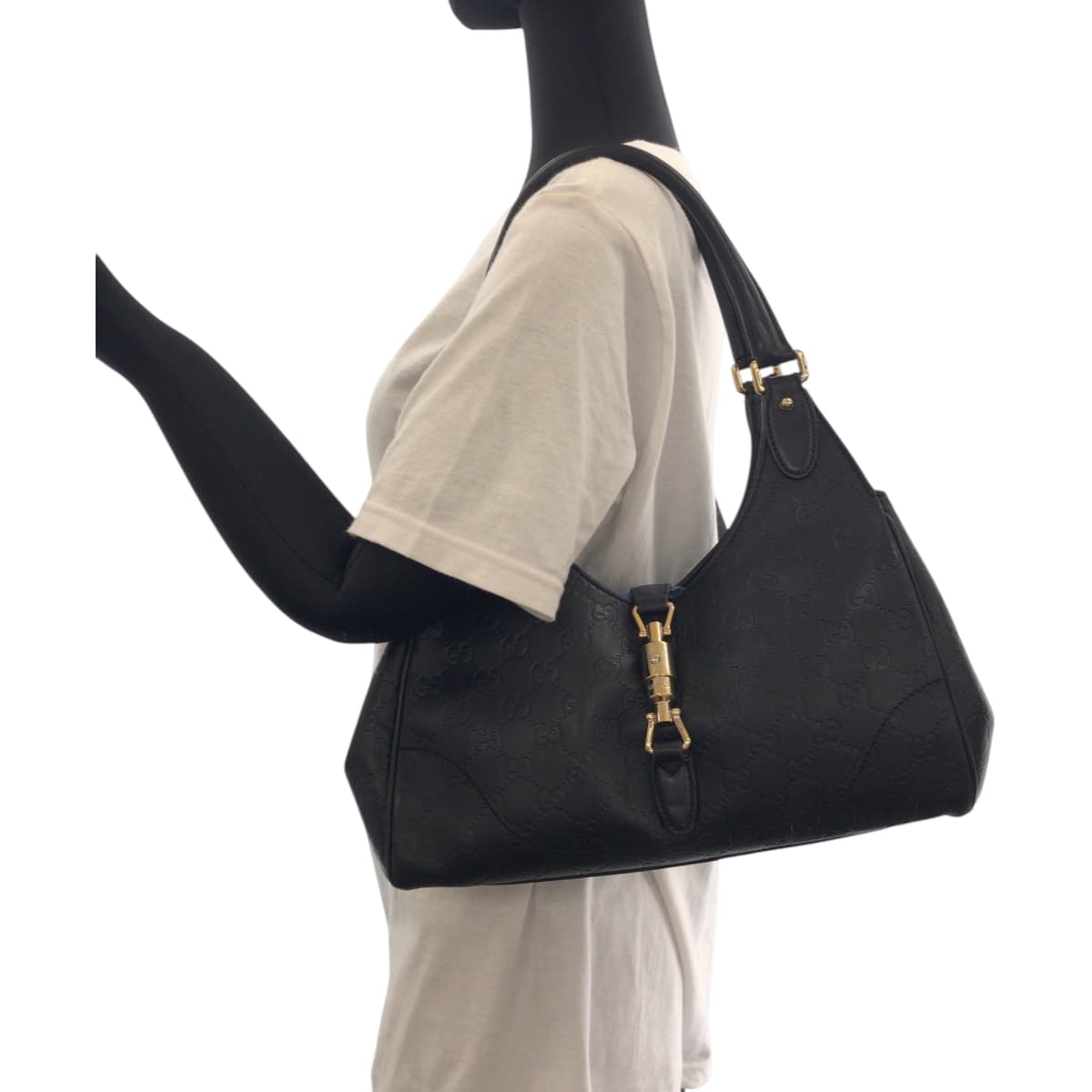 17471
GUCCI グッチ ニュージャッキー ブラック 黒 ゴールド金具 レザー 145819 ハンドバッグ ショルダーバッグ  レディース