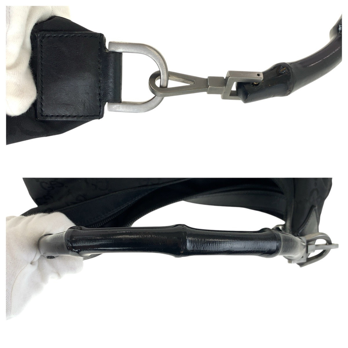 17472
GUCCI グッチ バンブー GG柄 ブラック 黒 シルバー金具 ナイロン / レザー 000 0531 ショルダーバッグ レディース AB32