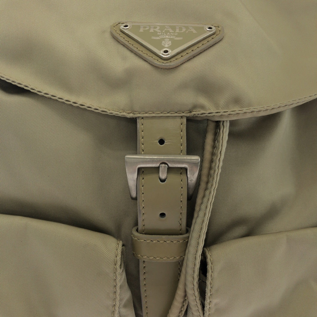17474
PRADA Tessuto Triangle Logo Plate Greige Silver Hardware Nylon Backpack Rucksack Women's ABP48