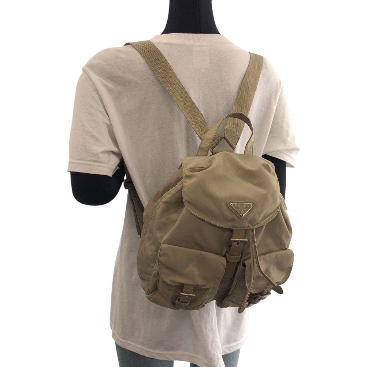 17474
PRADA Tessuto Triangle Logo Plate Greige Silver Hardware Nylon Backpack Rucksack Women's ABP48