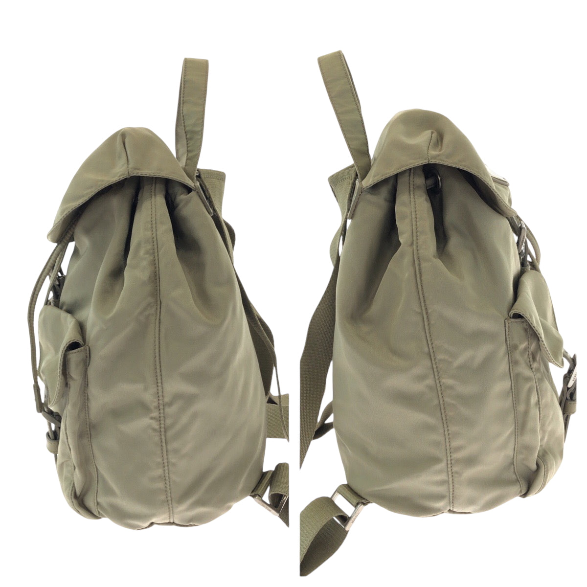 17474
PRADA Tessuto Triangle Logo Plate Greige Silver Hardware Nylon Backpack Rucksack Women's ABP48