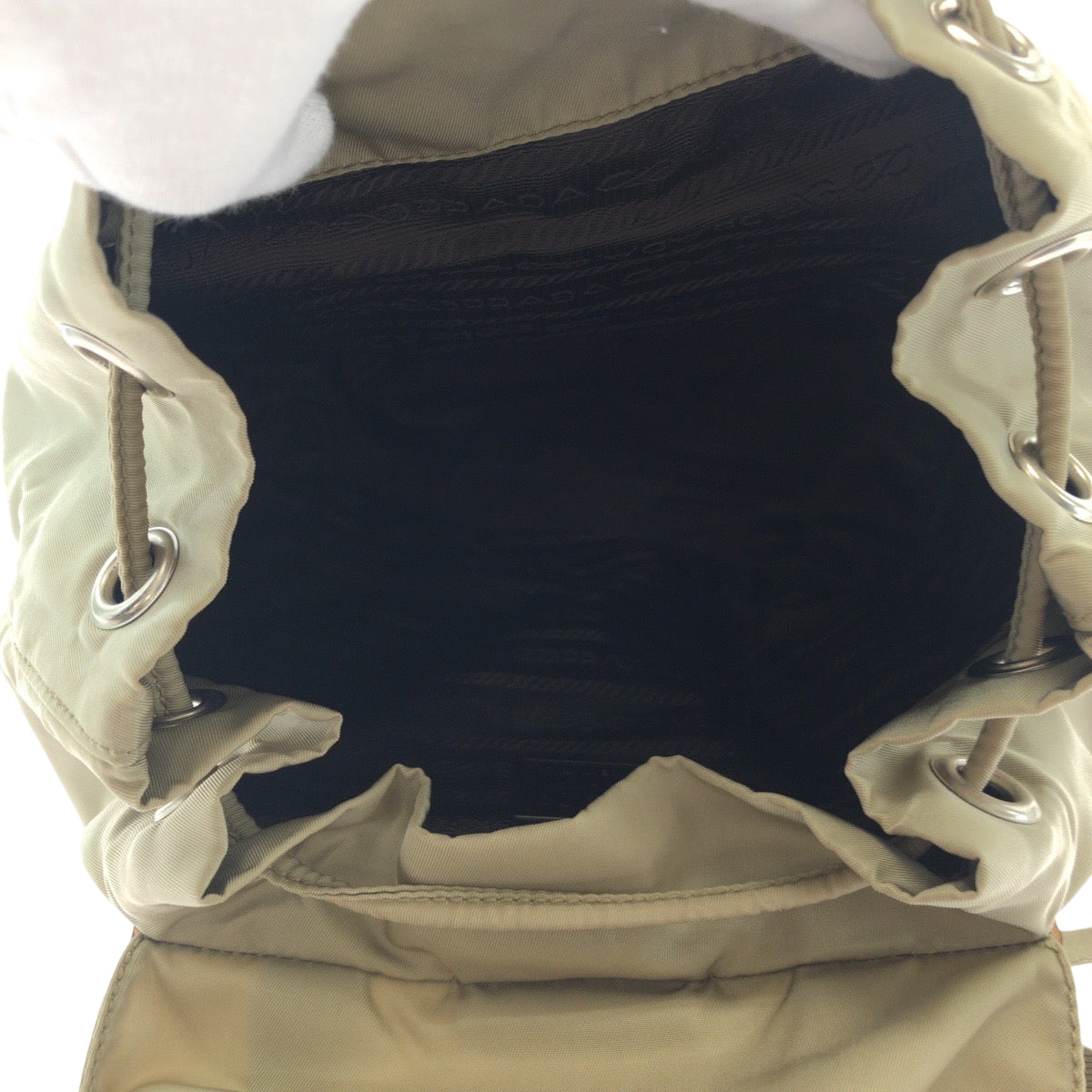17474
PRADA Tessuto Triangle Logo Plate Greige Silver Hardware Nylon Backpack Rucksack Women's ABP48