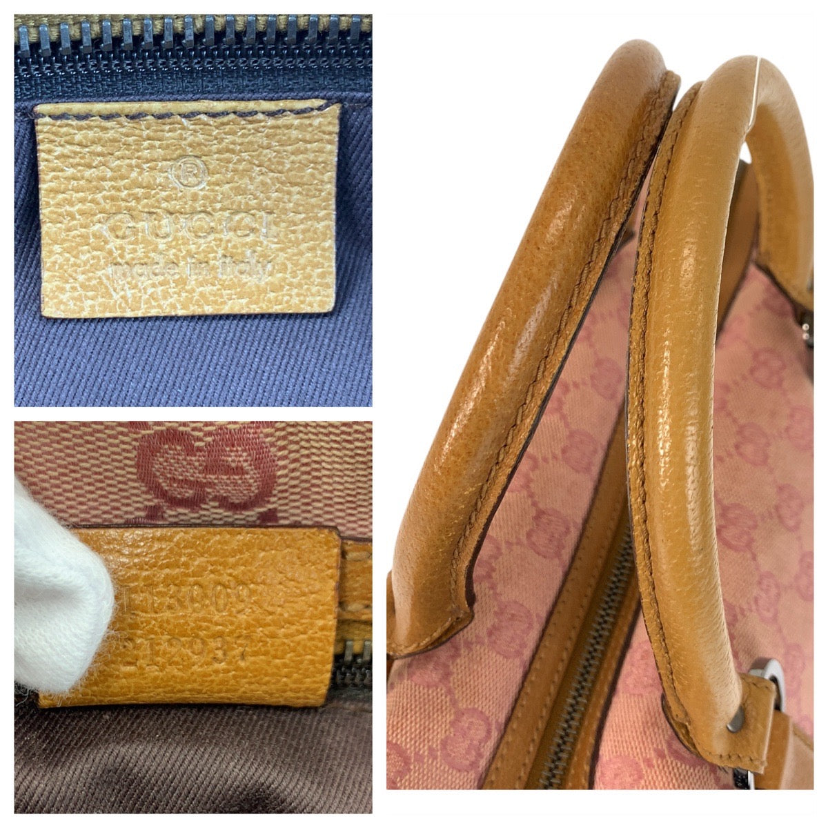 17476
GUCCI グッチ ピンク キャメル シルバー金具 GGキャンバス / レザー 113009 ハンドバッグ  レディース AB32