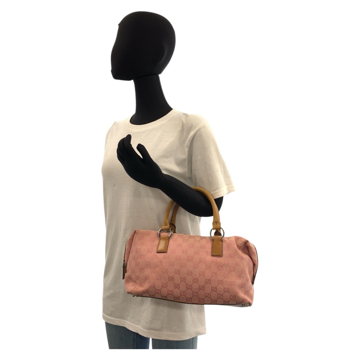 17476
GUCCI グッチ ピンク キャメル シルバー金具 GGキャンバス / レザー 113009 ハンドバッグ  レディース AB32
