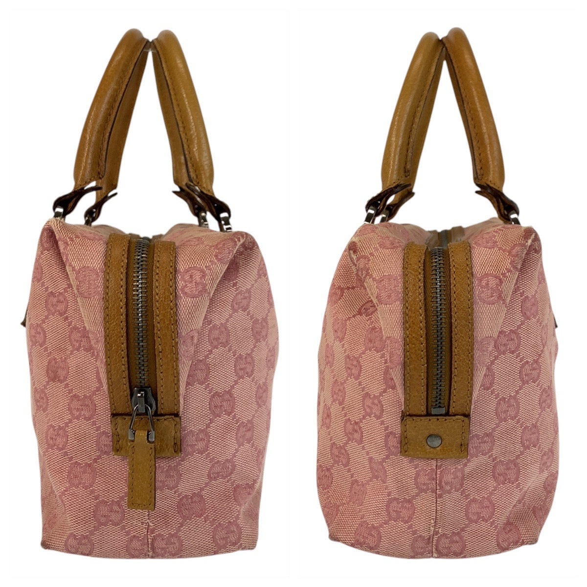 17476
GUCCI グッチ ピンク キャメル シルバー金具 GGキャンバス / レザー 113009 ハンドバッグ  レディース AB32