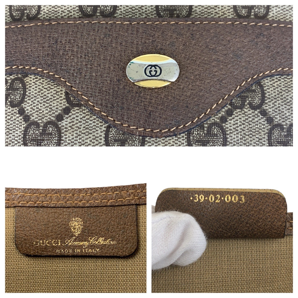 17479
GUCCI グッチ ヴィンテージ シェリーライン オールドグッチ ベージュ ブラウン GGスプリームキャンバス / レザー 39 02 003 トートバッグ ショルダーバッグ  レディース AB33