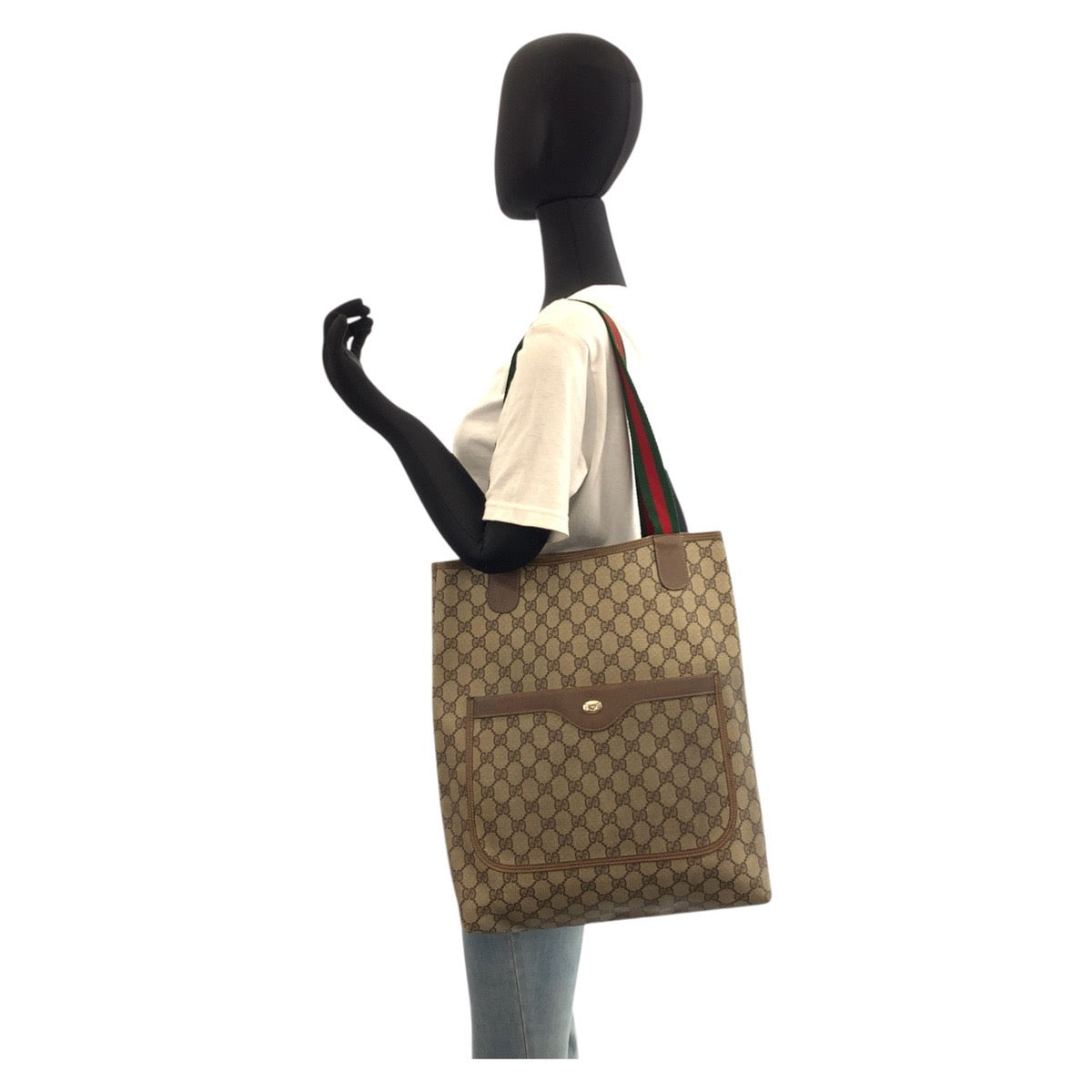 17479
GUCCI グッチ ヴィンテージ シェリーライン オールドグッチ ベージュ ブラウン GGスプリームキャンバス / レザー 39 02 003 トートバッグ ショルダーバッグ  レディース AB33