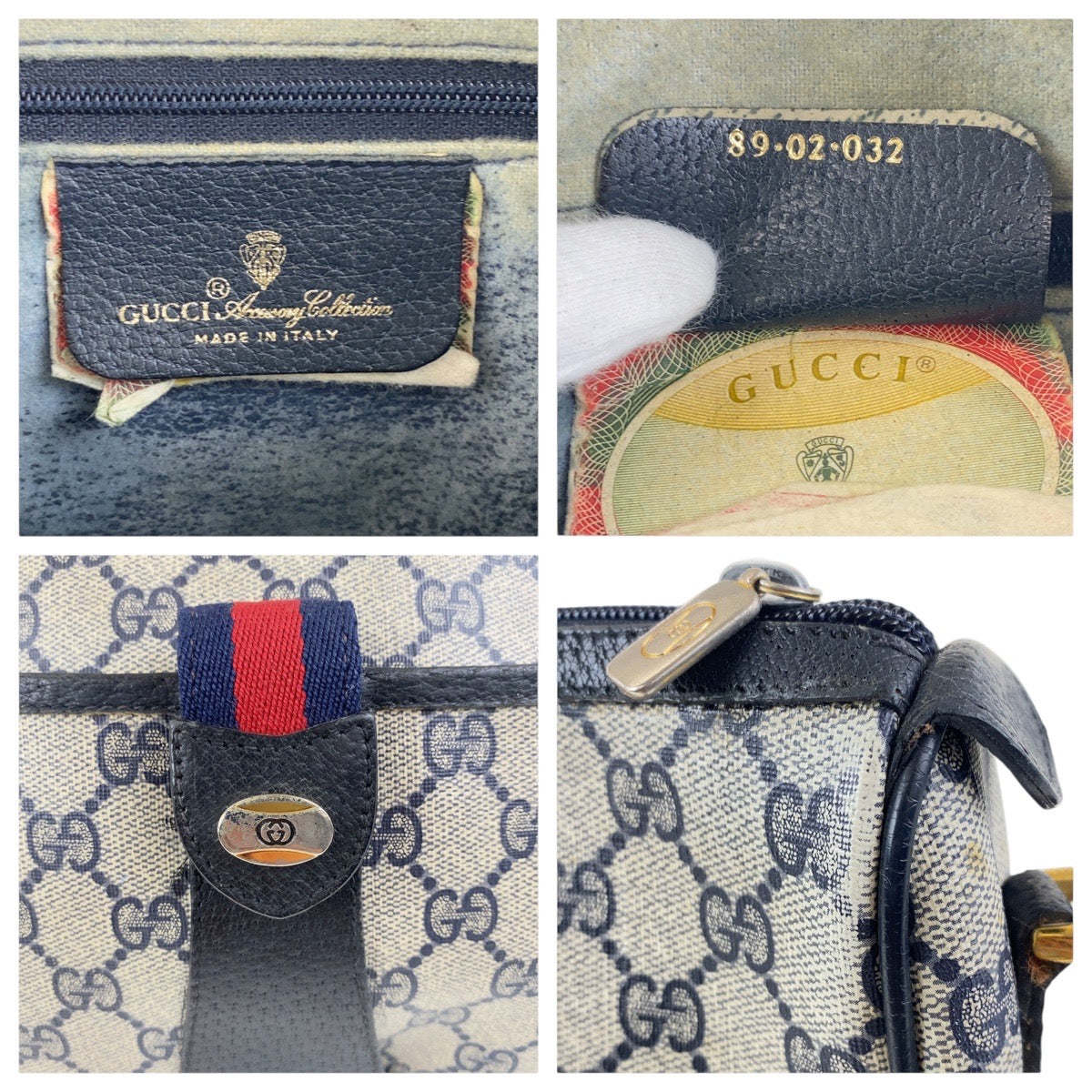 17481
GUCCI グッチ ヴィンテージ オールドグッチ シェリーライン ネイビー ゴールド金具 GGスプリームキャンバス / レザー 89 02 032 斜め掛け ショルダーバッグ  レディース AB28