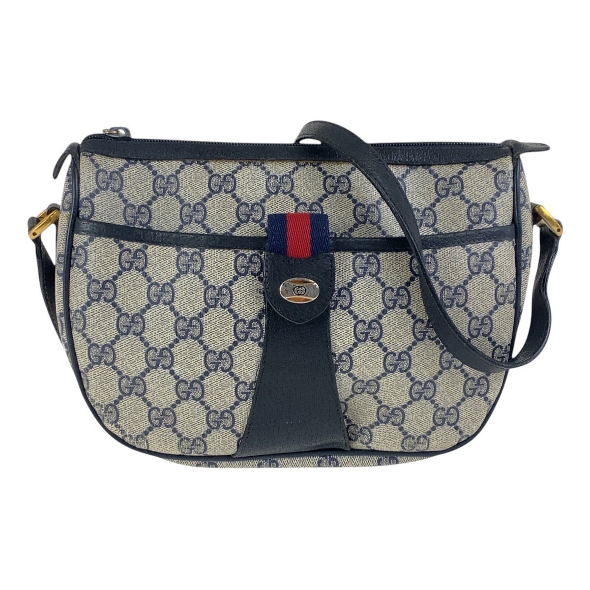 17481
GUCCI グッチ ヴィンテージ オールドグッチ シェリーライン ネイビー ゴールド金具 GGスプリームキャンバス / レザー 89 02 032 斜め掛け ショルダーバッグ  レディース AB28