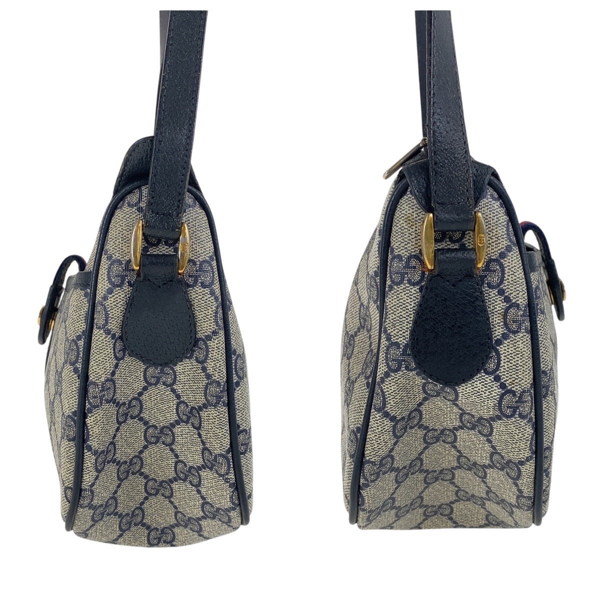 17481
GUCCI グッチ ヴィンテージ オールドグッチ シェリーライン ネイビー ゴールド金具 GGスプリームキャンバス / レザー 89 02 032 斜め掛け ショルダーバッグ  レディース AB28