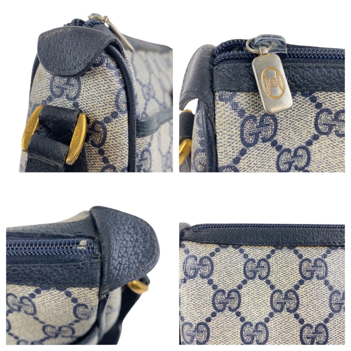 17481
GUCCI グッチ ヴィンテージ オールドグッチ シェリーライン ネイビー ゴールド金具 GGスプリームキャンバス / レザー 89 02 032 斜め掛け ショルダーバッグ  レディース AB28