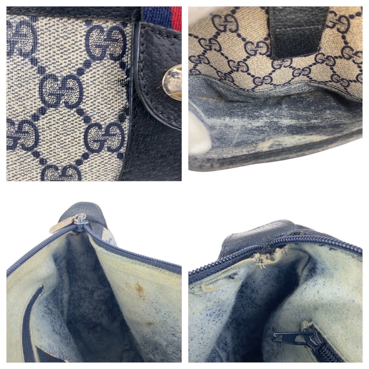 17481
GUCCI グッチ ヴィンテージ オールドグッチ シェリーライン ネイビー ゴールド金具 GGスプリームキャンバス / レザー 89 02 032 斜め掛け ショルダーバッグ  レディース AB28
