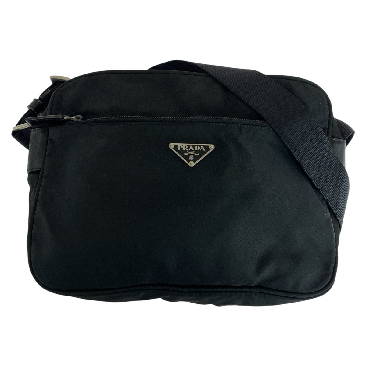 17483
PRADA プラダ テスート 三角ロゴプレート ブラック 黒 シルバー金具 ナイロン ショルダーバッグ ポシェット  レディース