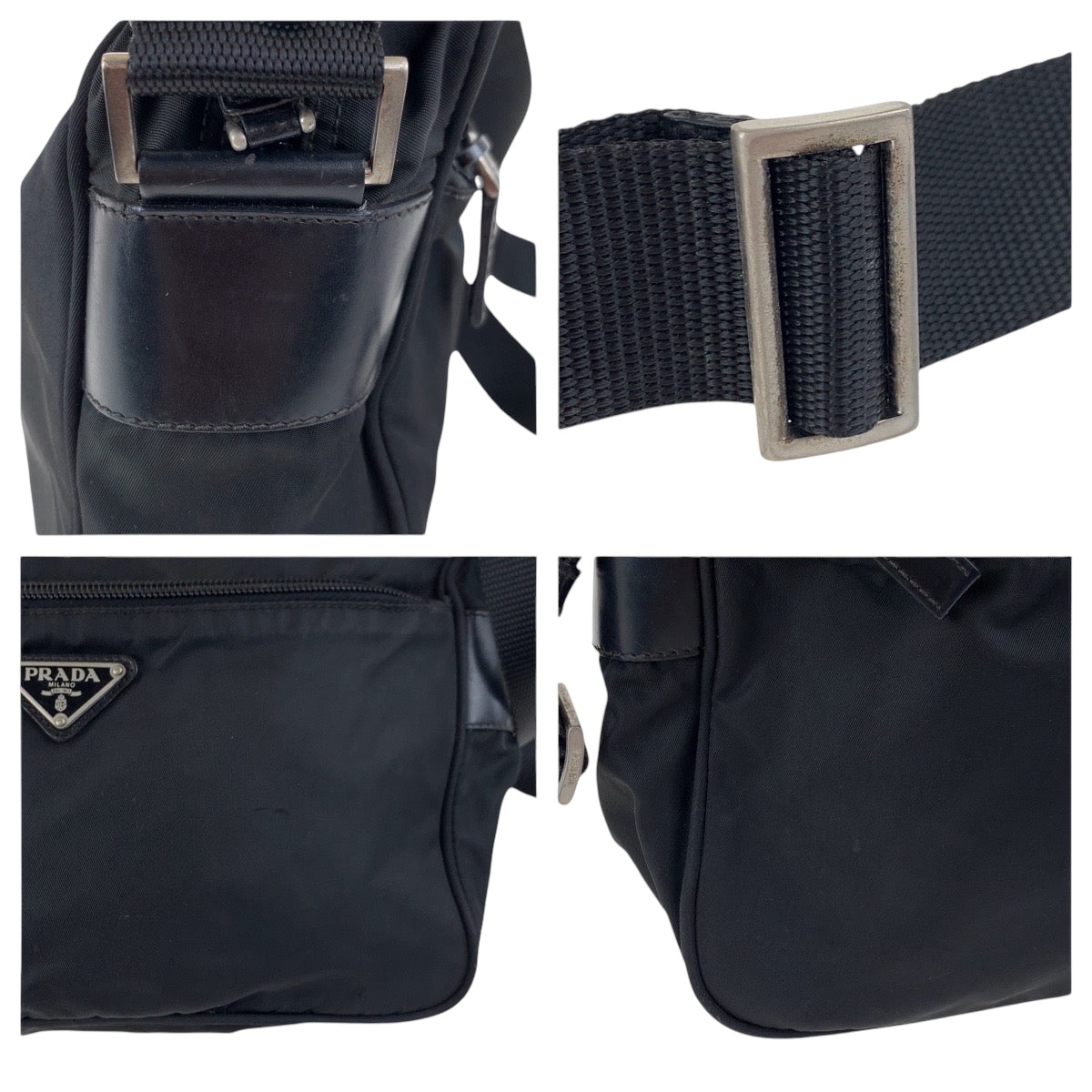 17484
PRADA プラダ テスート 三角ロゴプレート ブラック 黒 シルバー金具 ナイロン B9061 ショルダーバッグ ポシェット  レディース