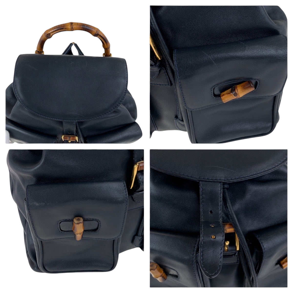 17486
GUCCI グッチ ヴィンテージ バンブー ブラック 黒 ブラウン ゴールド金具 レザー 003 2058 0016 リュックサック バックパック  レディース ABP40
