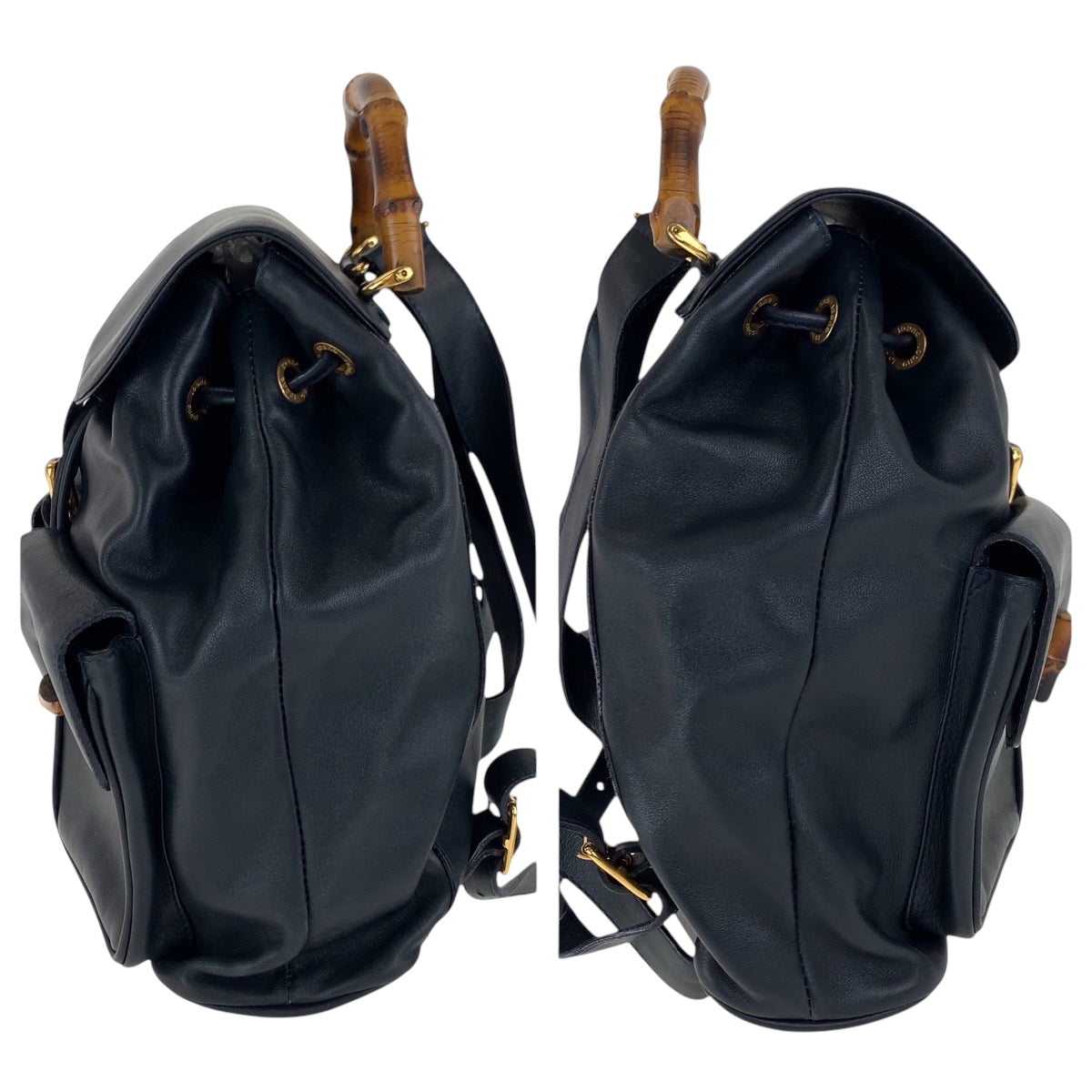 17486
GUCCI グッチ ヴィンテージ バンブー ブラック 黒 ブラウン ゴールド金具 レザー 003 2058 0016 リュックサック バックパック  レディース ABP40