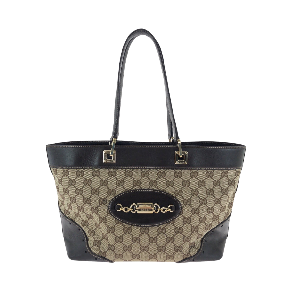 17488
GUCCI グッチ ベージュ ブラウン ゴールド金具 GGキャンバス 145993 トートバッグ ショルダーバッグ  レディース AB40